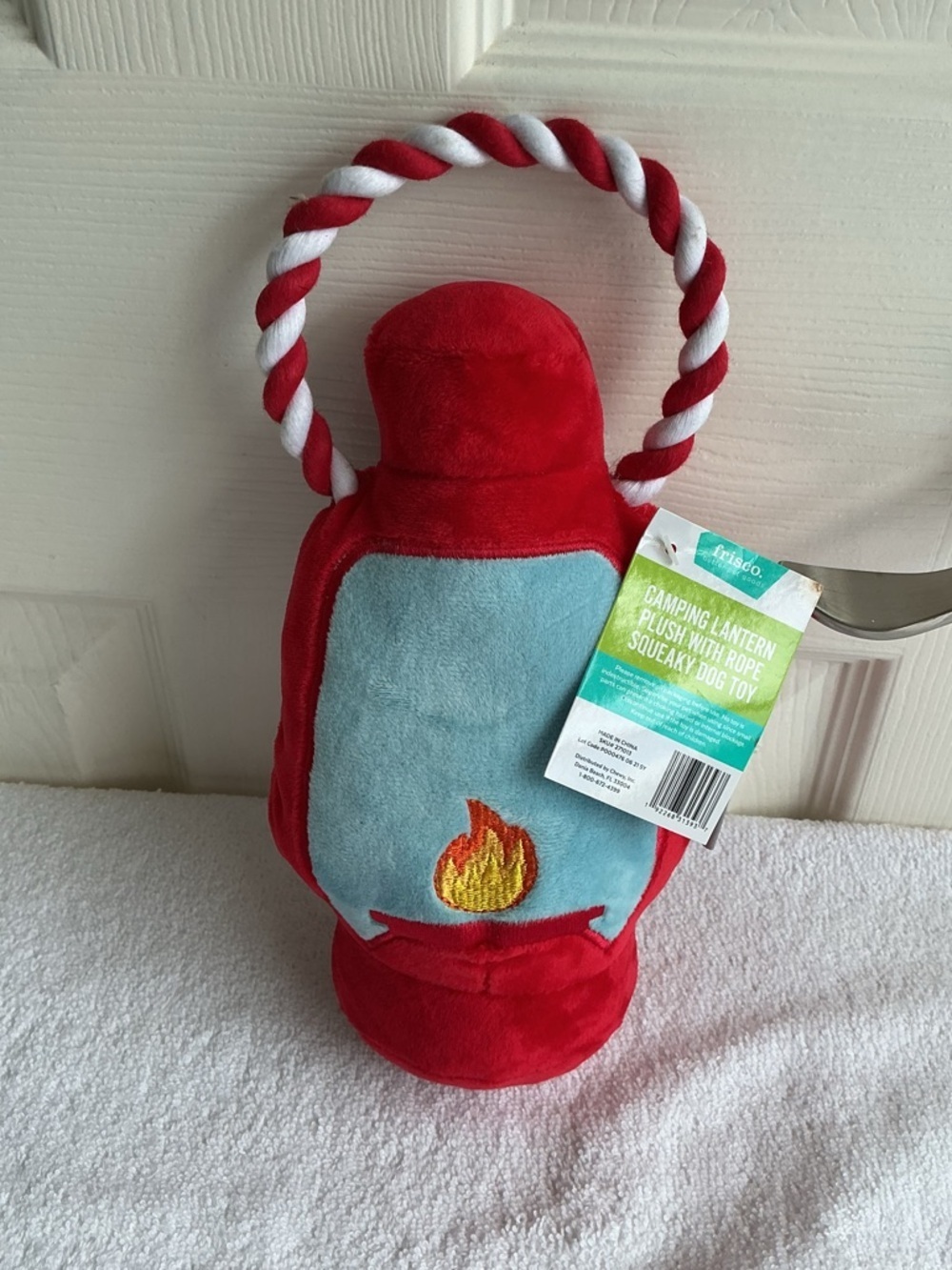 Plush Camping Lantern Dog Toy - Red & Light Blue